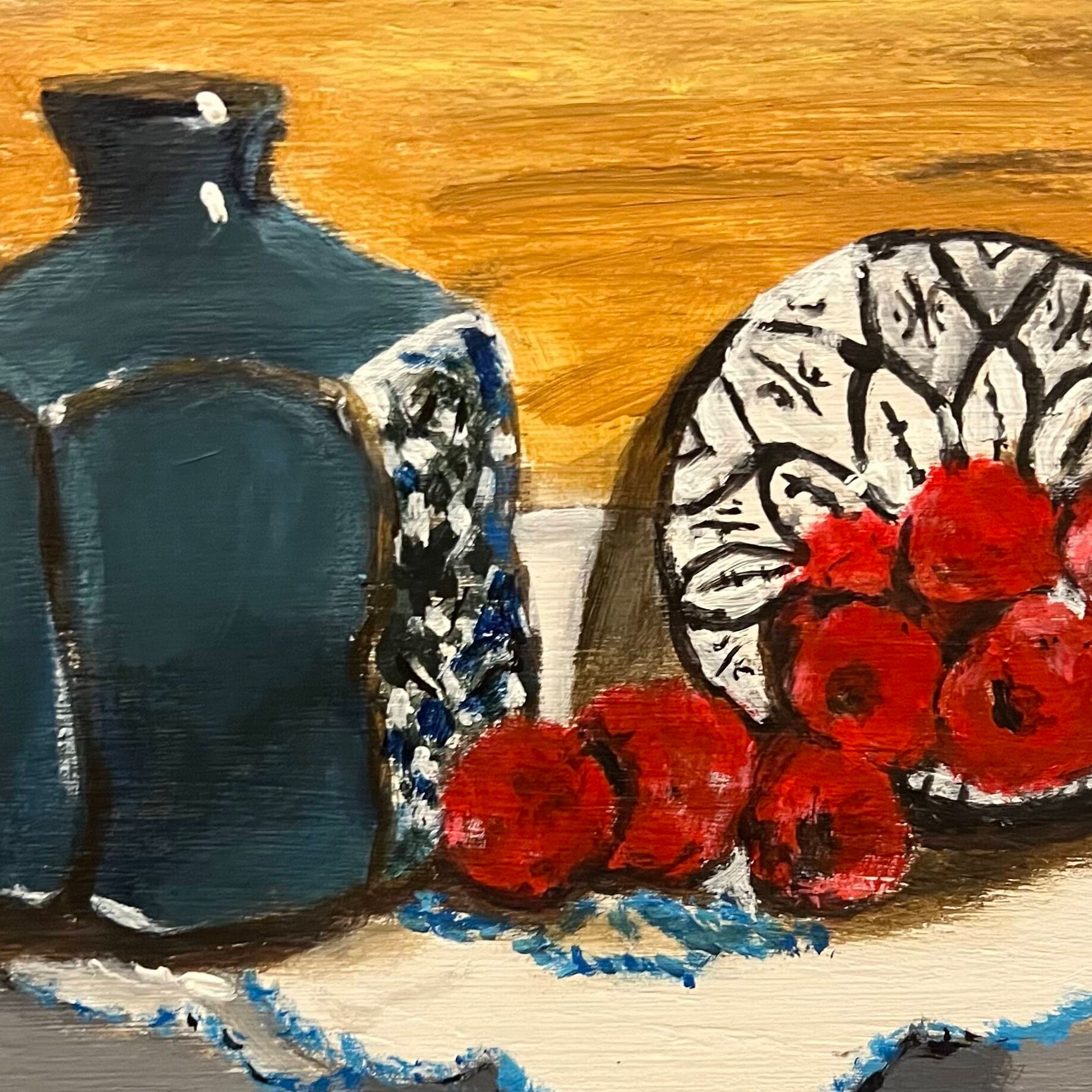 Raspberries and Blue Vase