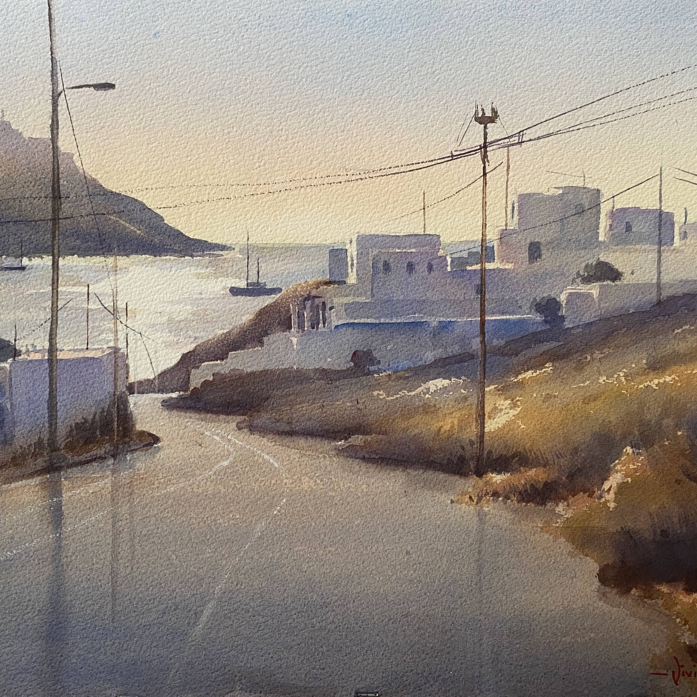 Early morning shimmer, Greece. Watercolour, 53.5 x 36cm. .jpg