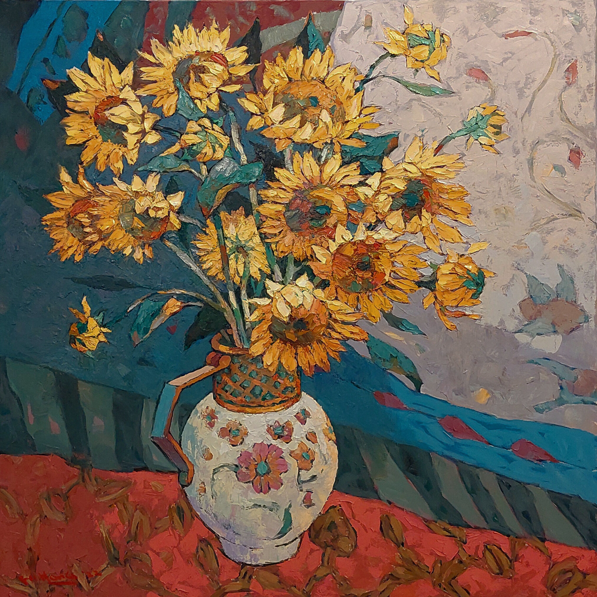 sunflowers - 107 x 107 cm - oil on canvas - Hong Fu