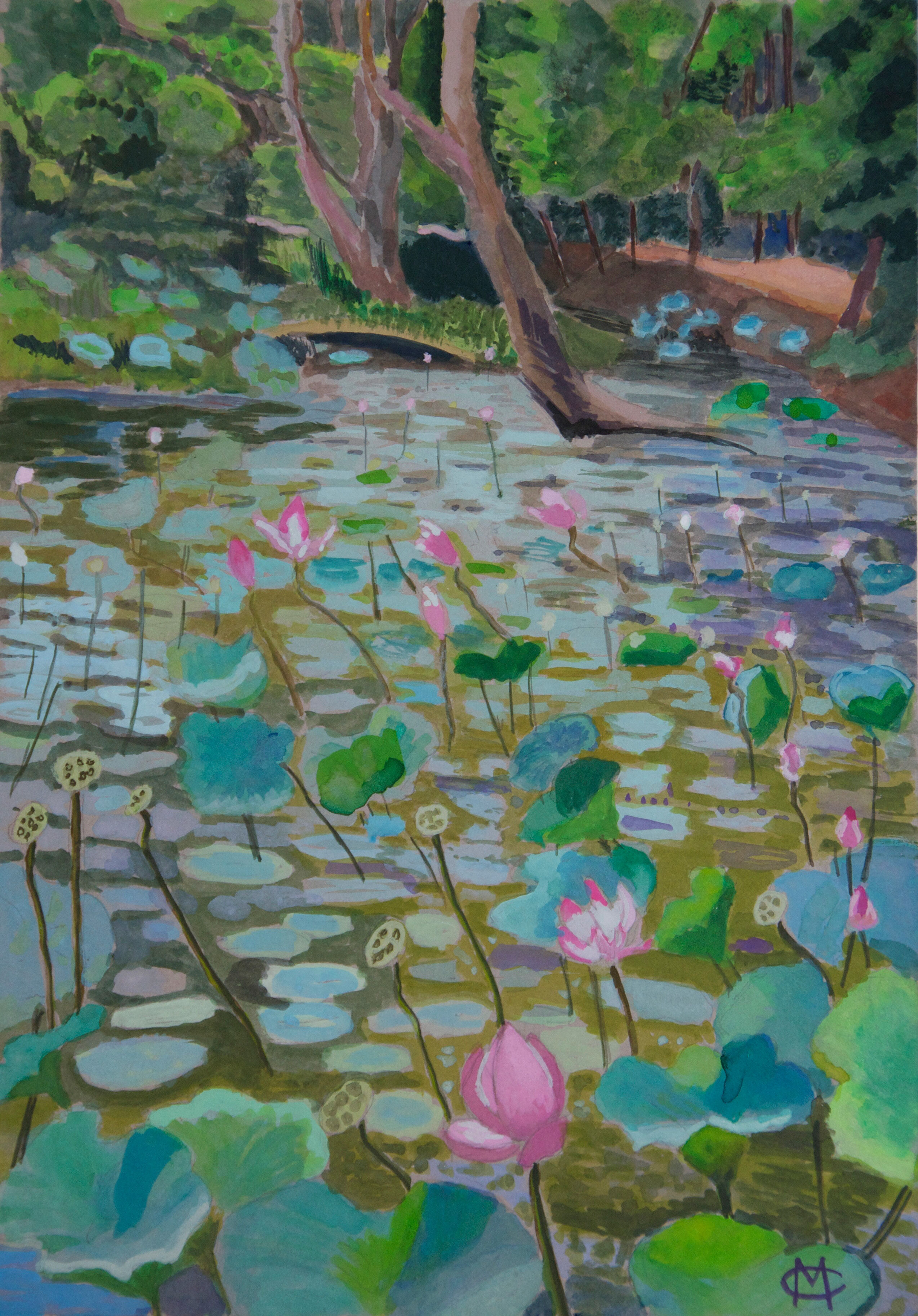 Lotus Pond Sigiriya, Sri Lanka gouache on mountboard  23 x 33 cm $750