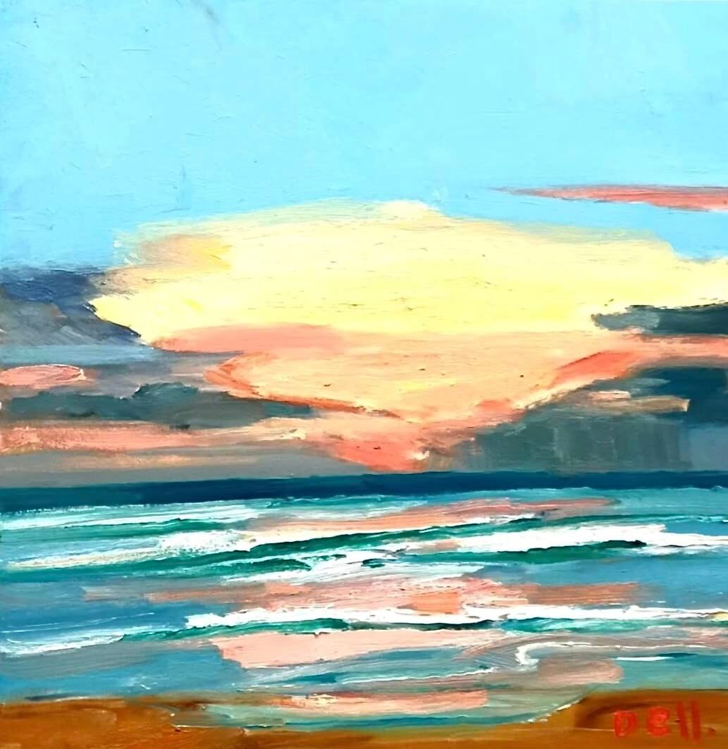 2 TIMOTHY DELL. SUNSET AT OCEAN SHORES NSW 60CM X 60CM OIL ON CANVAS 2