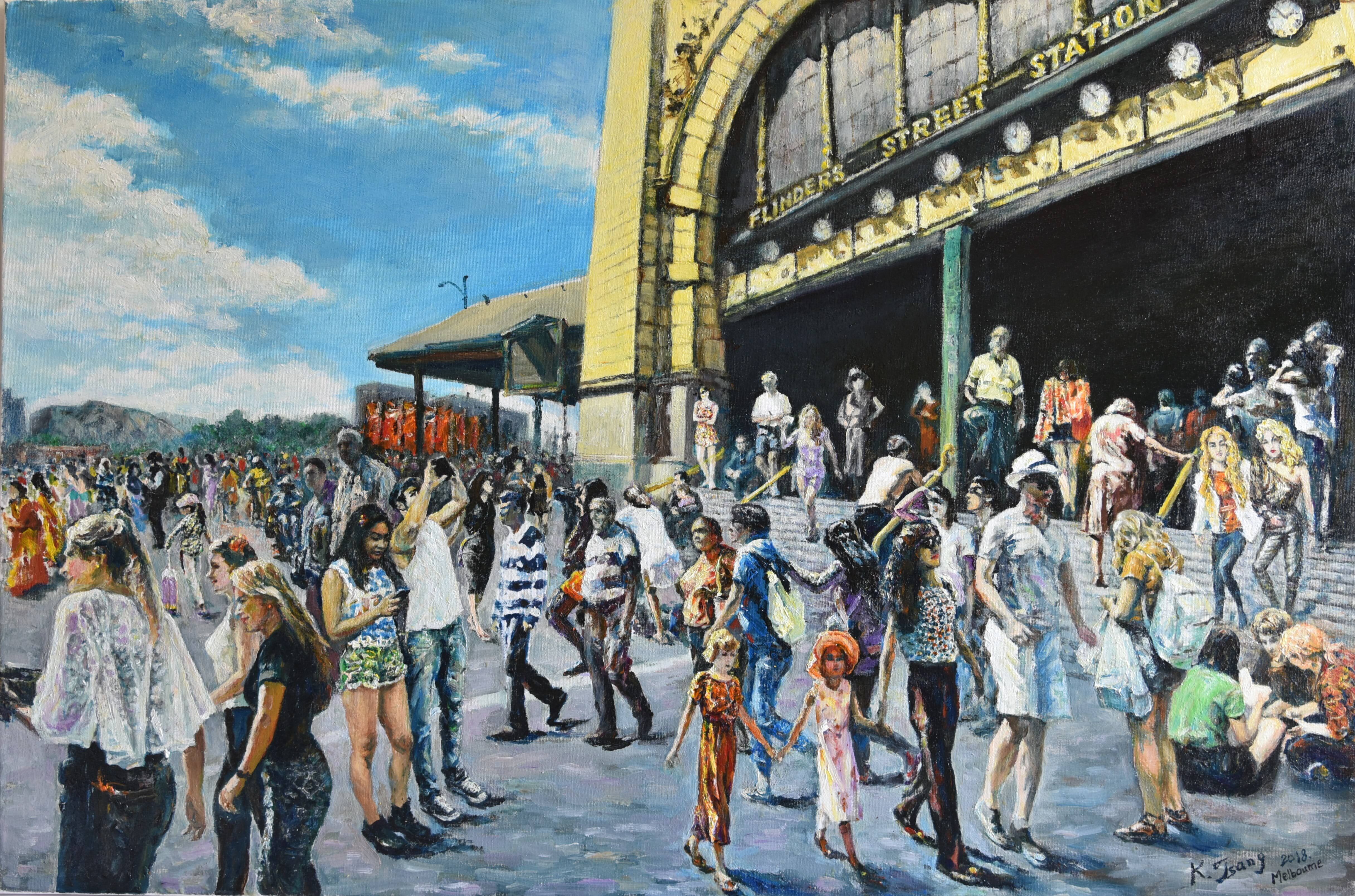 2. 墨尔本火车站 Melboune FLlIINDERS Station  Oil pating 59cmx90cm 2018.JPG