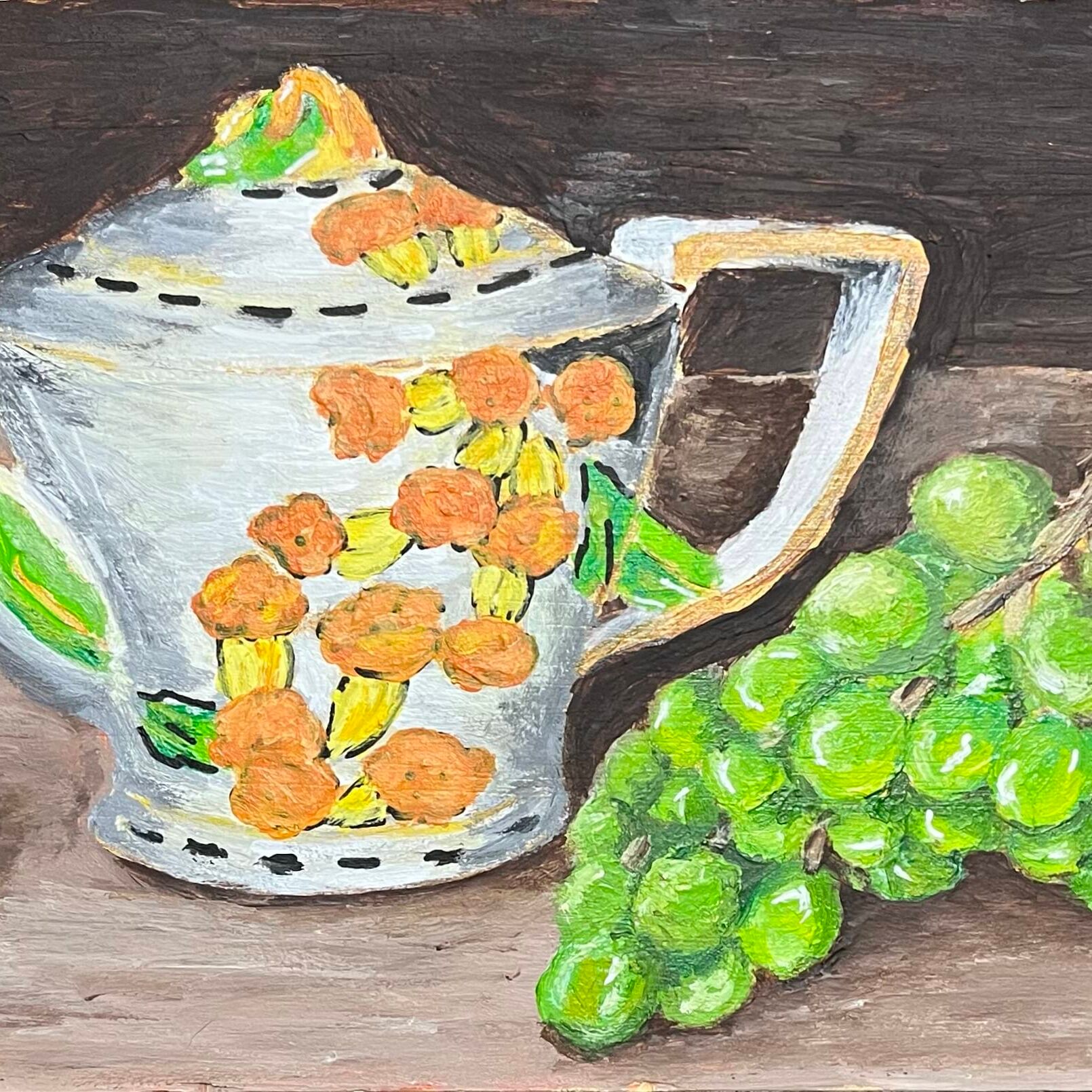 Teapot and Grapes