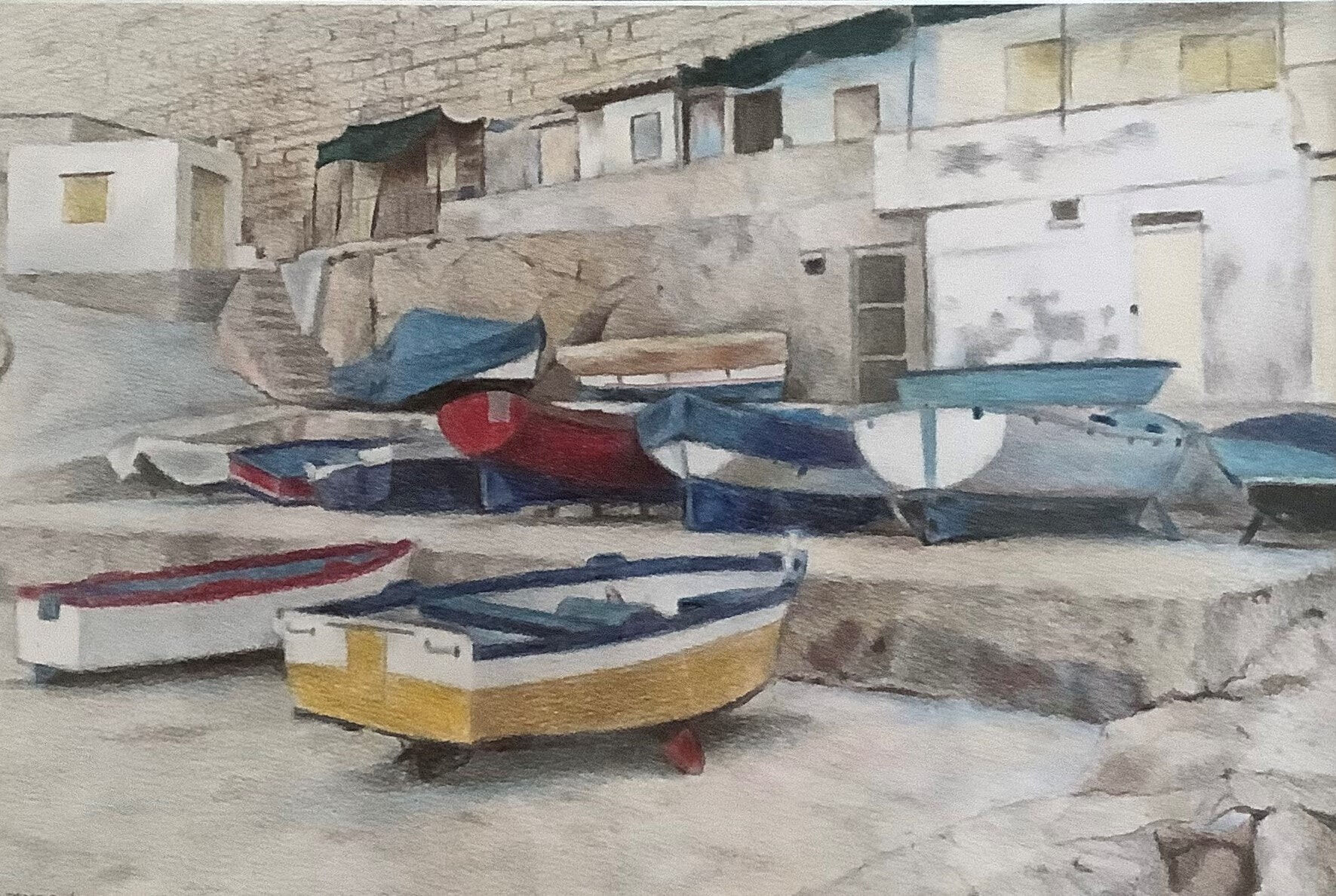 Fishing Boats Malta Pencil Drawing 44cmx34cm