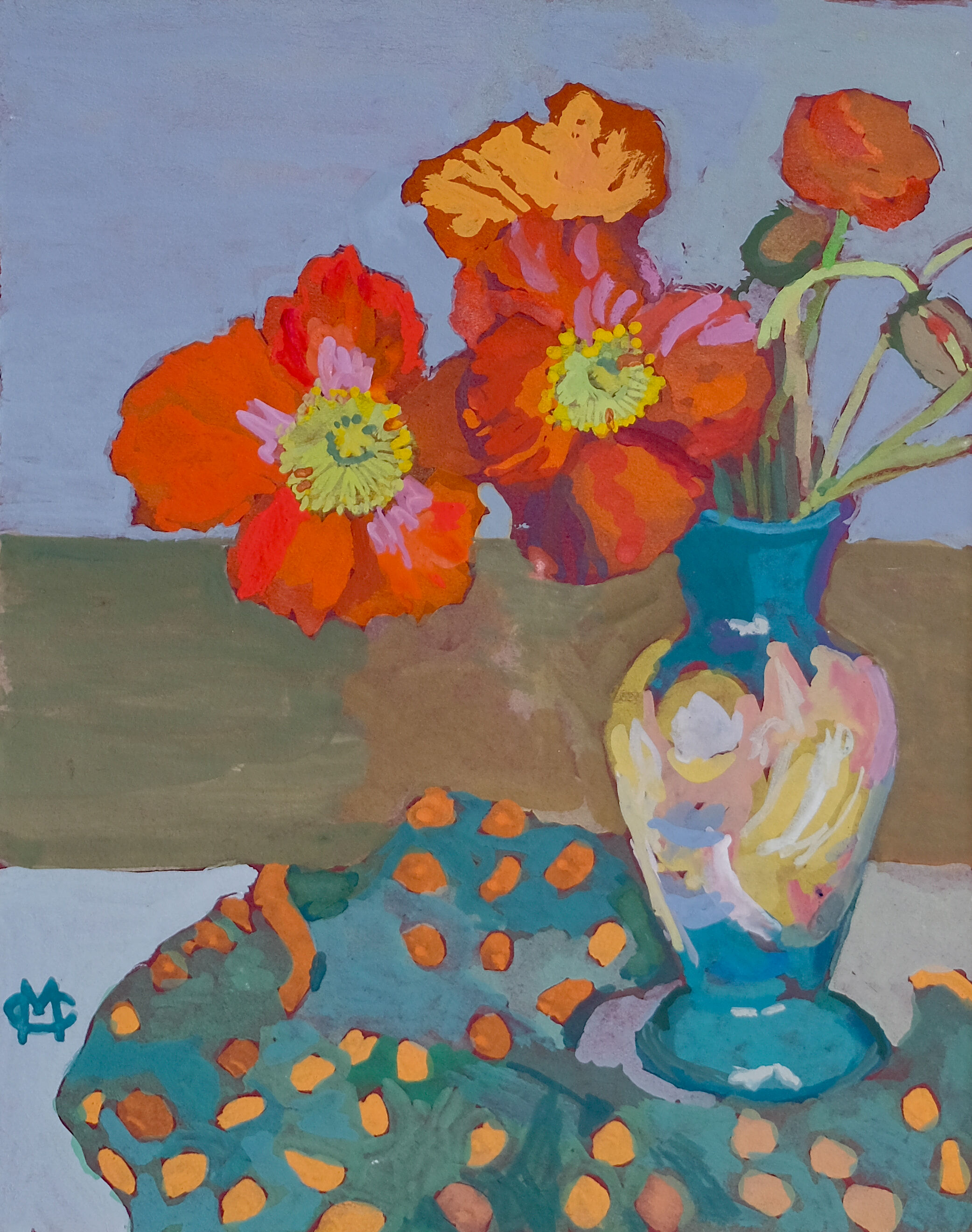 Nasturtiums still life gouache on mountboard  15.5 x 19 cm $400