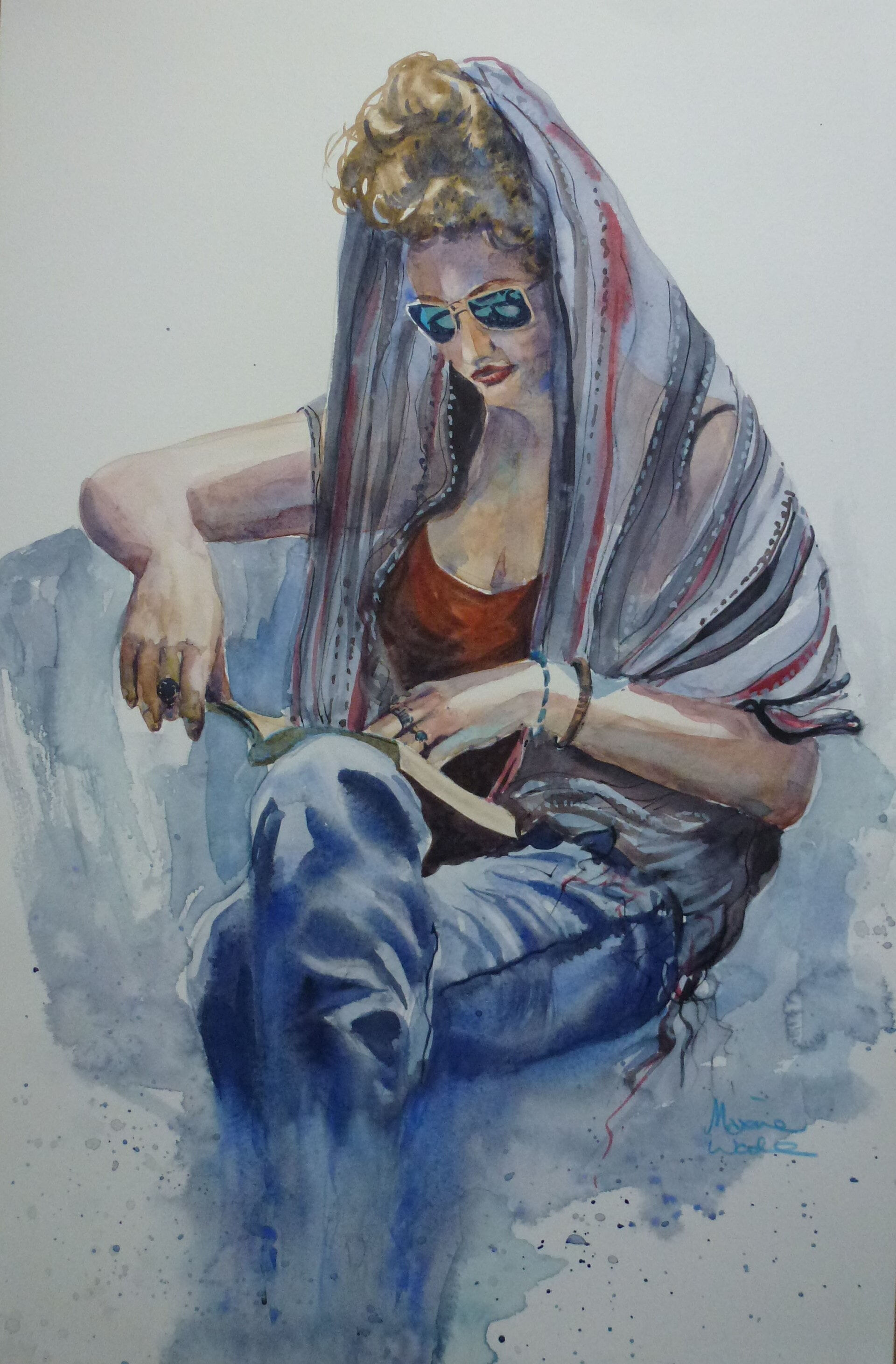 the Reader watercolour by Maxine Wade