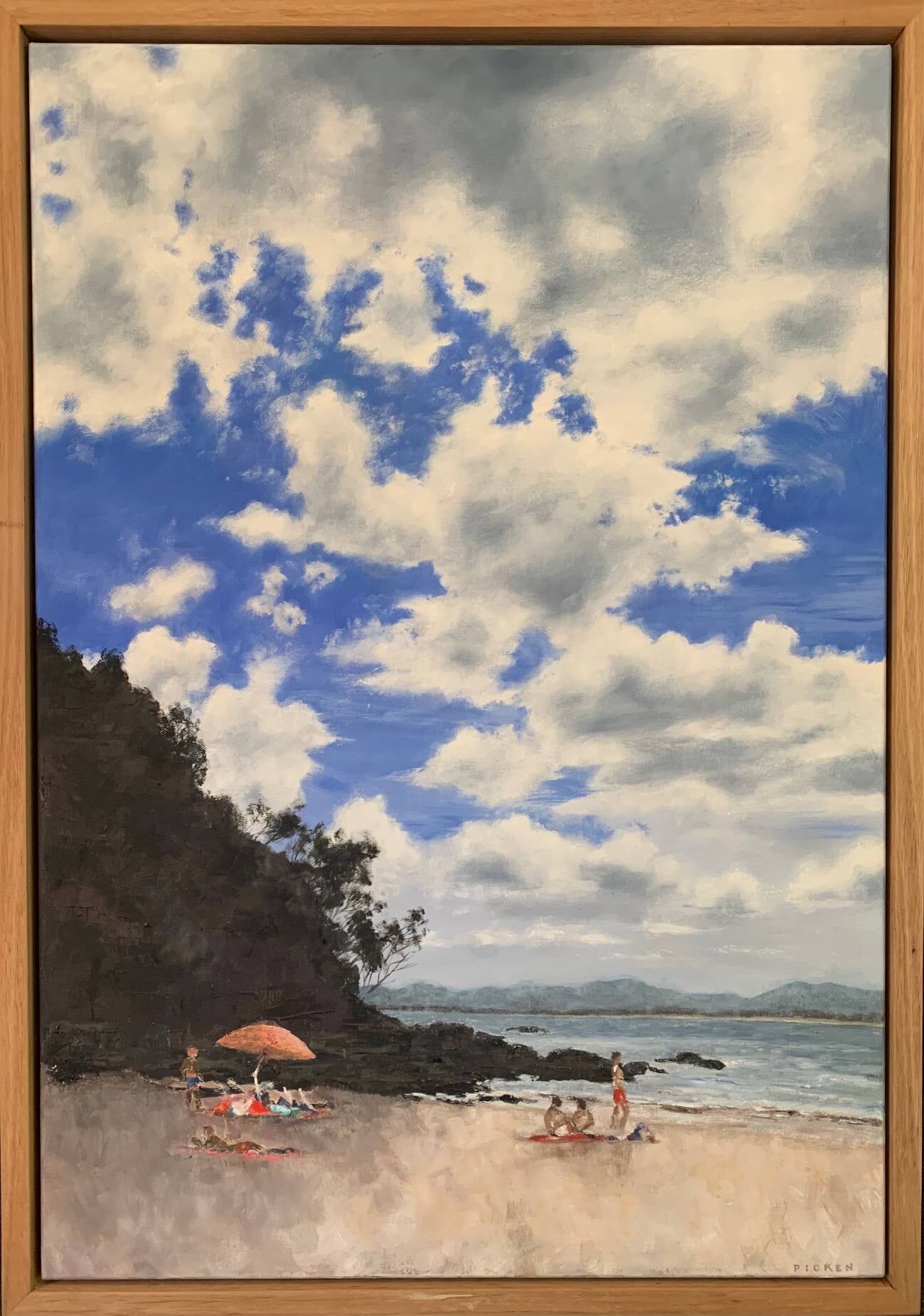 Wategos Beach 60 x 90cms Oil on stretched canvas Marg Picken framed.jpg