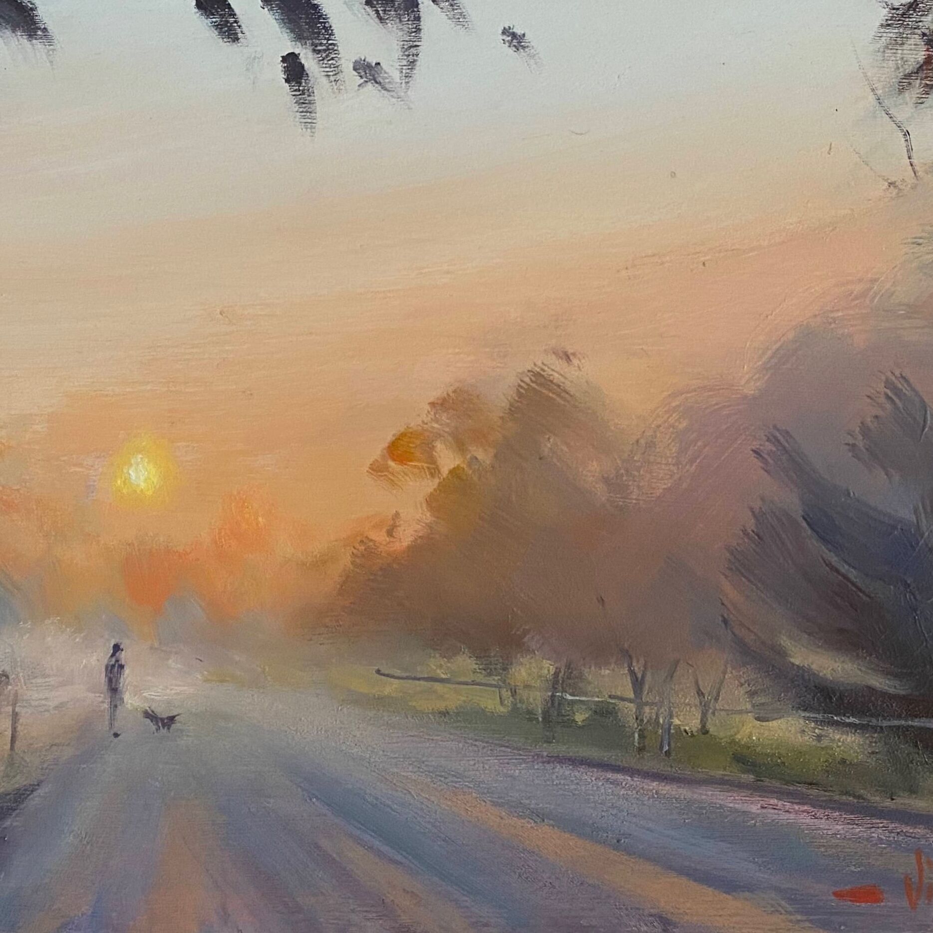 Frosty morning, Mansfield. Oil. 22.86 x 12.7 cm (9 x 5 inches).  .JPG (Edit)