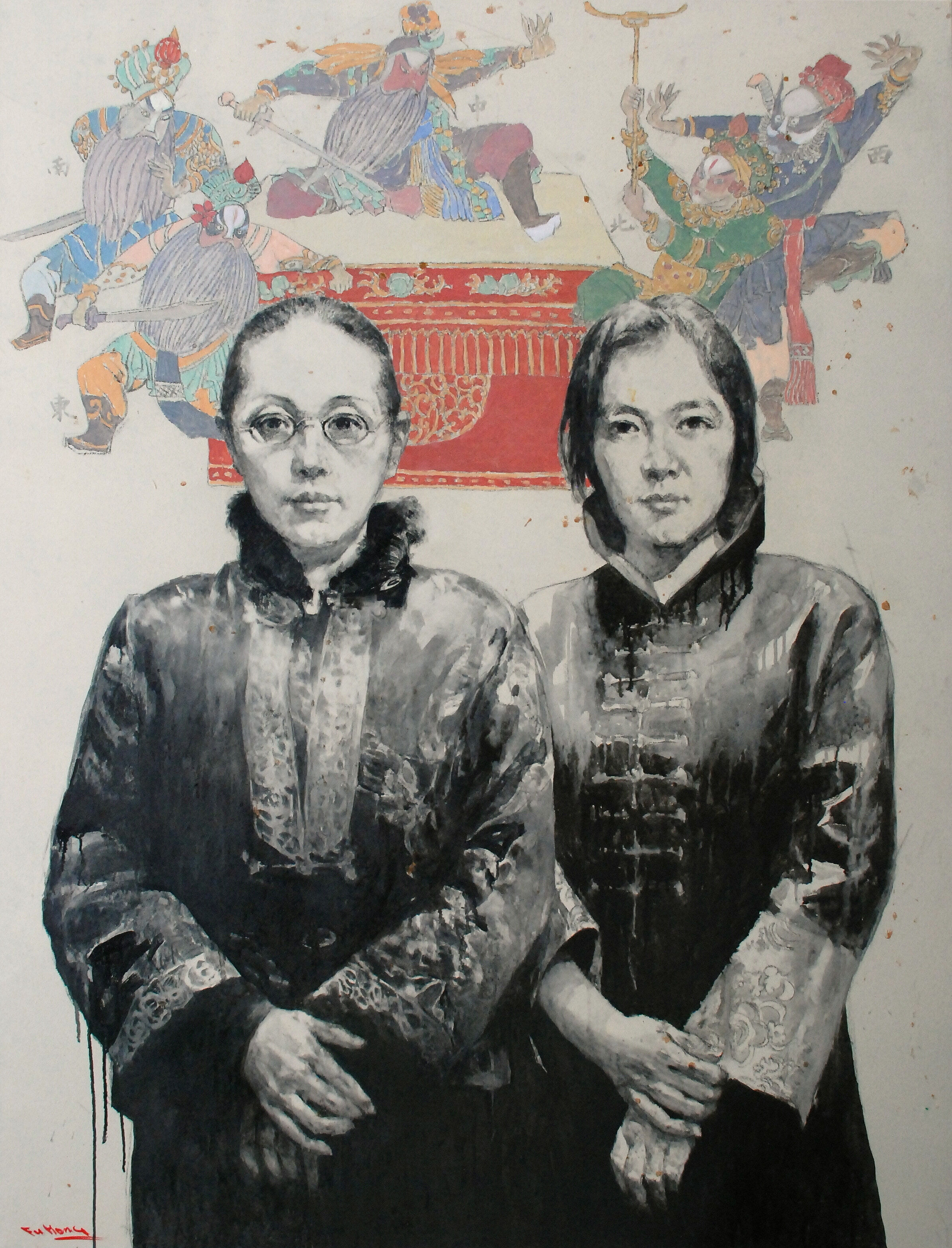 Beijing Opera, Echo & Helena-198 x 152cm-oil & ink on linen - Hong Fu