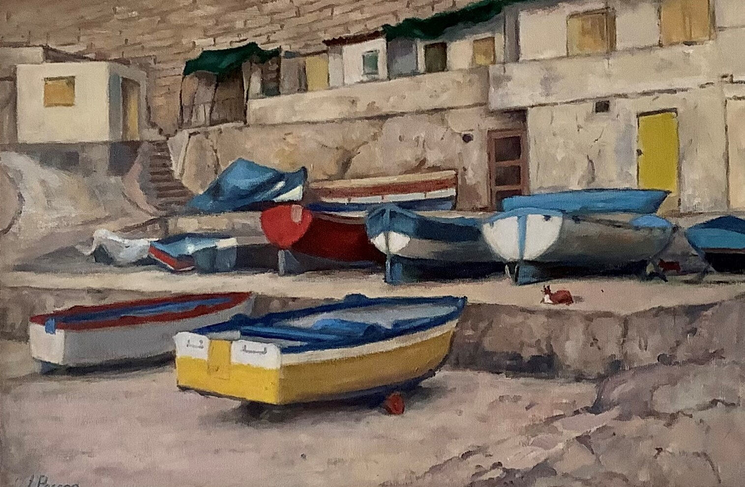 Fishing Boats 2, Malta Oil On Canvas Board w74xh54