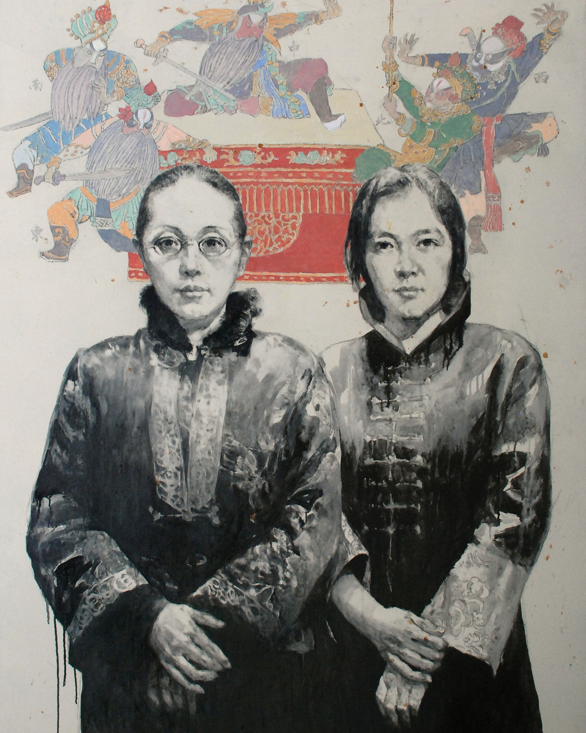 Beijing Opera, Echo & Helena-198 x 152cm-oil & ink on linen - Hong Fu